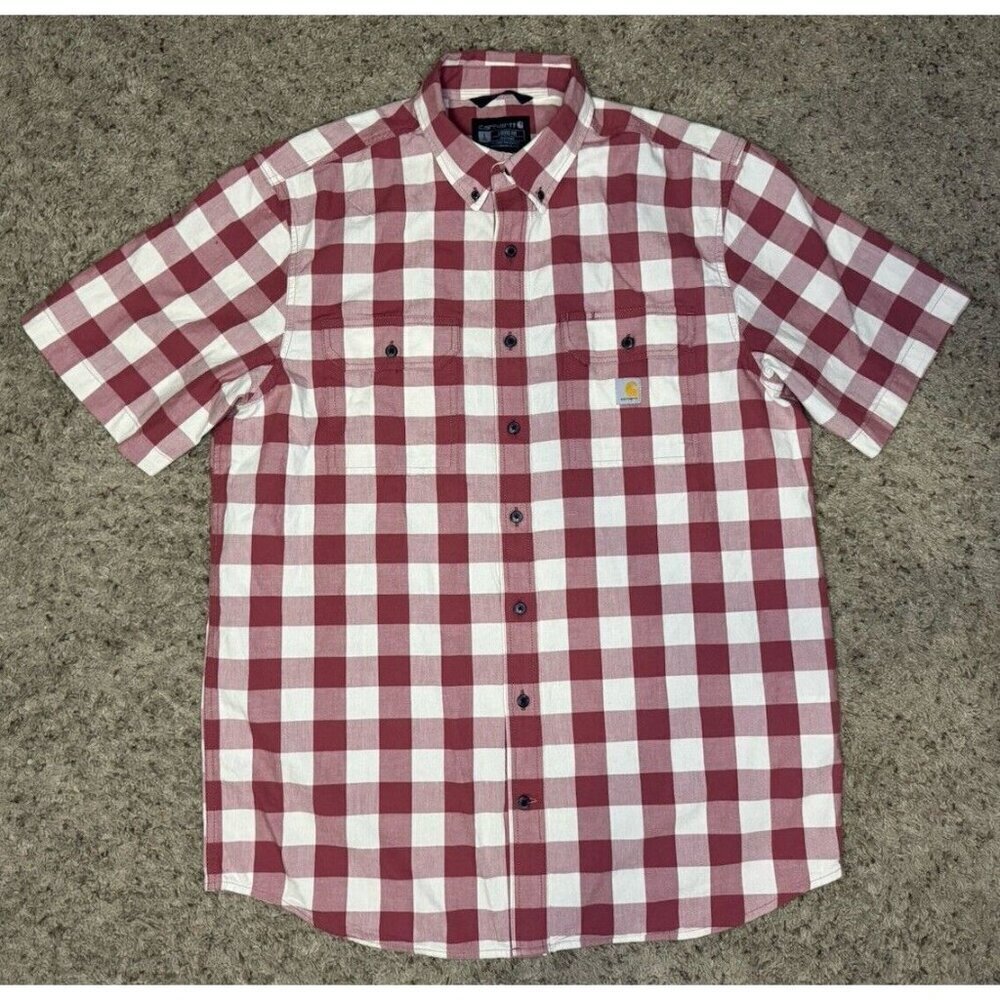 CARHARTT Loose Fit Short Sleeve Button up Shirt Buffalo Print LARGE TALL Western